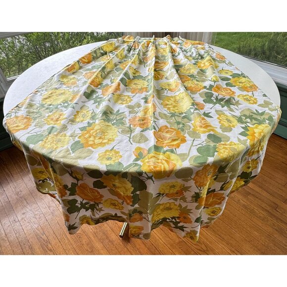 Vintage 60s pleated curtain, yellow, orange, green floral print, single panel - Picture 1 of 10